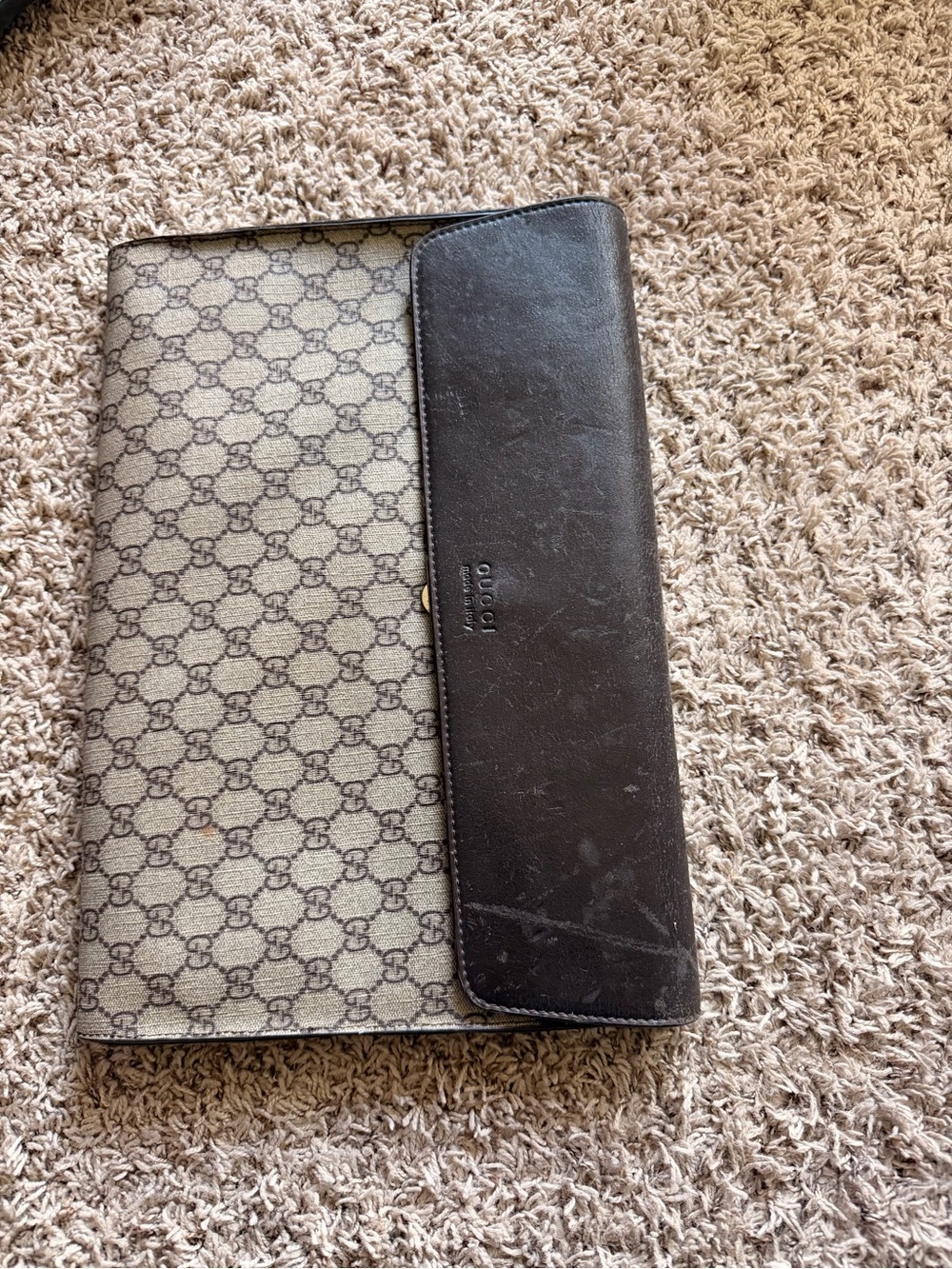 Gucci Beige GG Canvas with Dark Brown Leather Men’s Laptop Portfolio